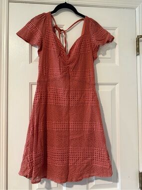 Francesca's Collections Rust Coral Crochet Lace Mini Dress
